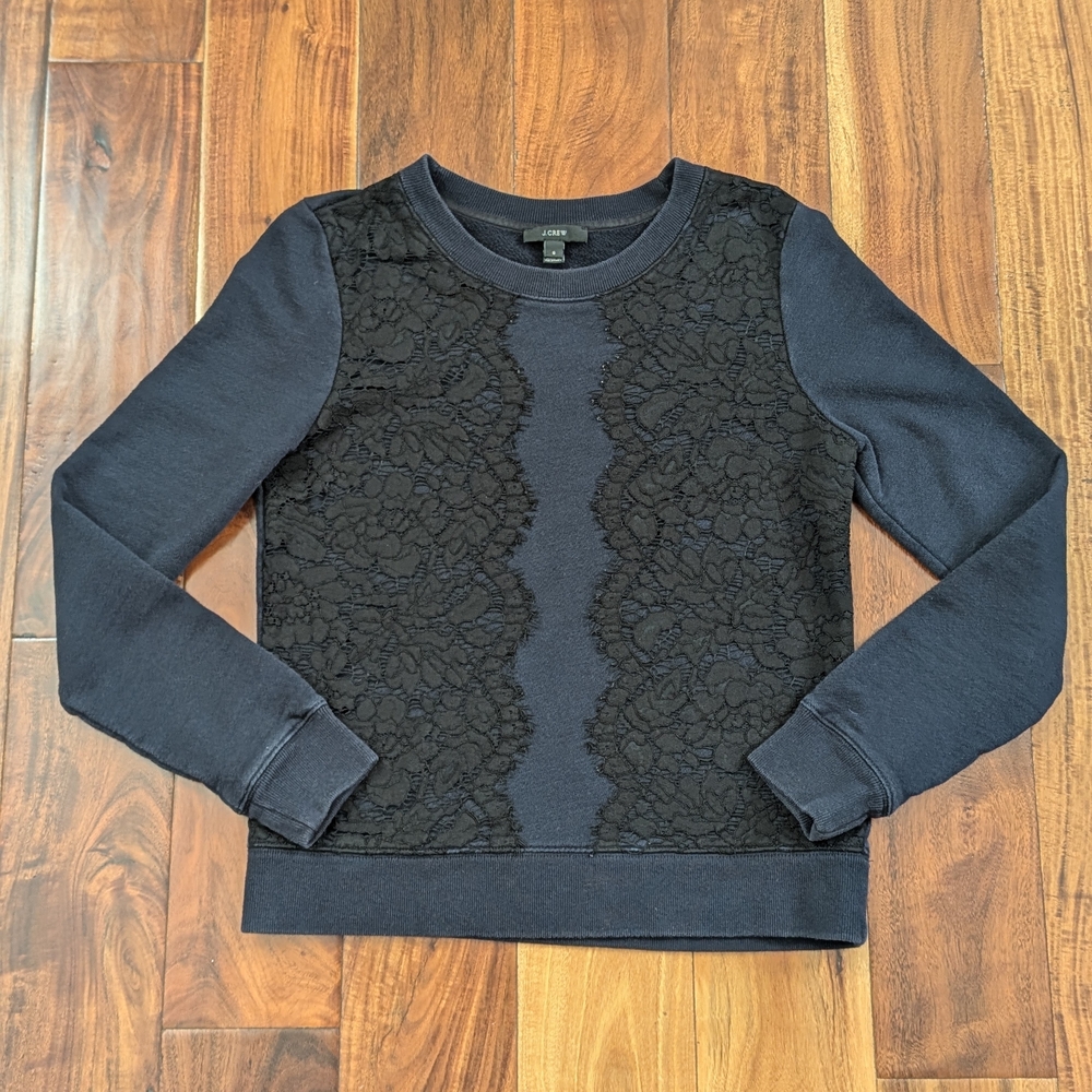 JCrew Navy Crewneck Sweatshirt with Black Lace